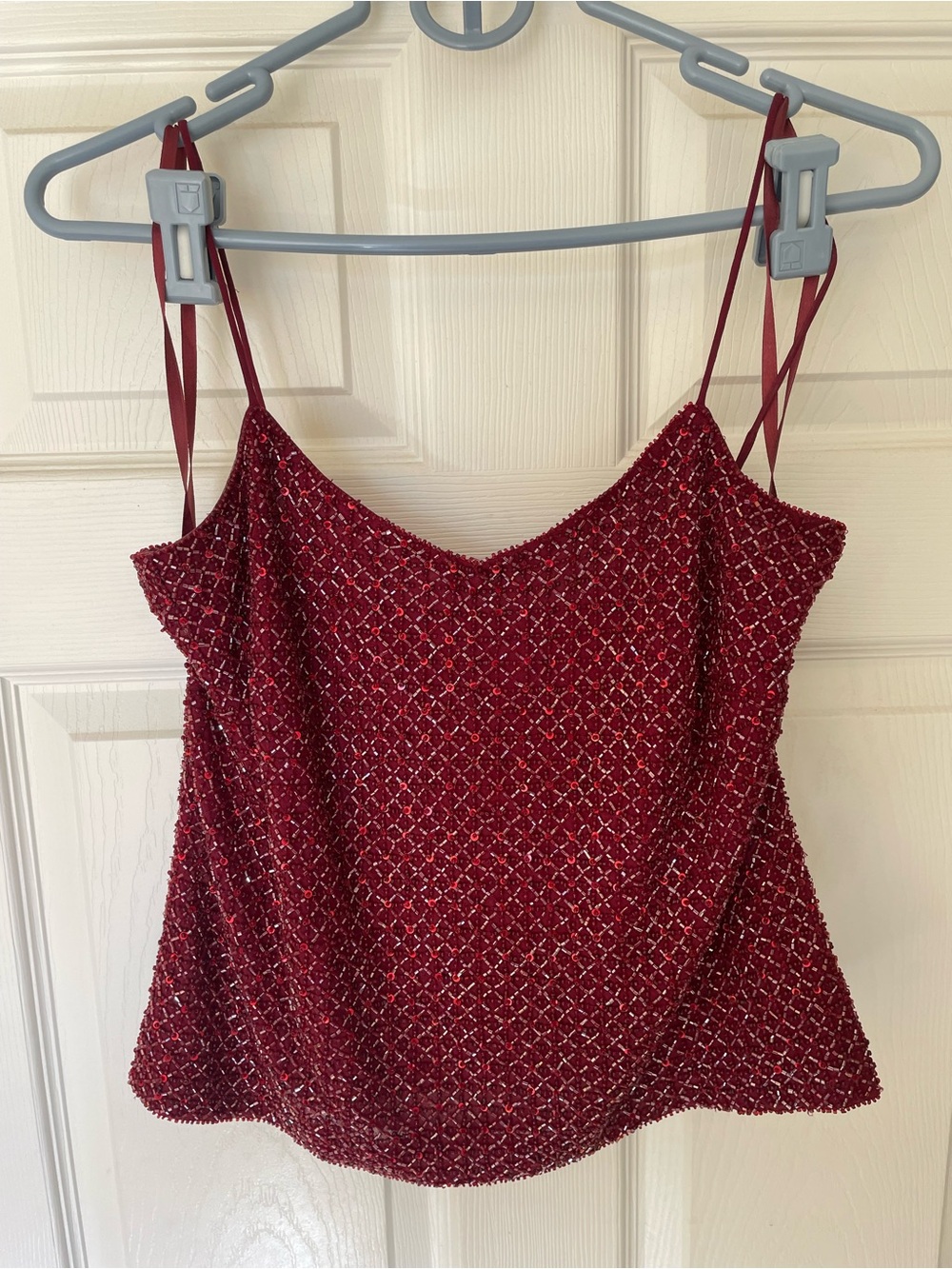 Ann Taylor Red Sequin Spaghetti-Strap Cami